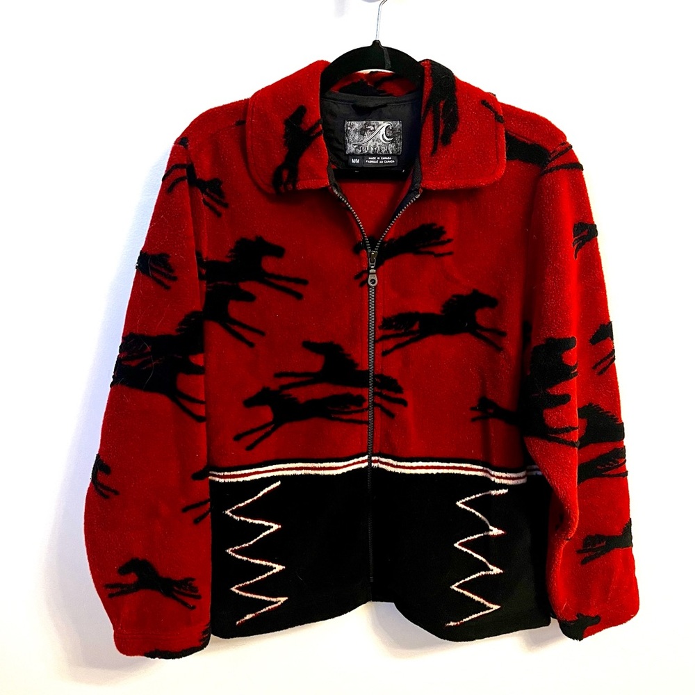 Vintage Tsunami Fleece Jacket Size Medium Unisex Southwestern Aztec Horse Zip Up